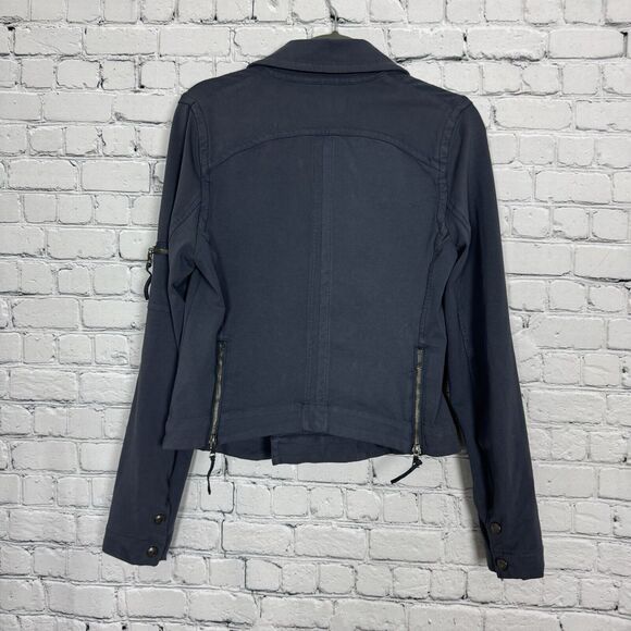 Anthropologie Marrakech Tavi Moto Zip Up Jacket Womens M Blue Gray Cotton Casual - Picture 6 of 10